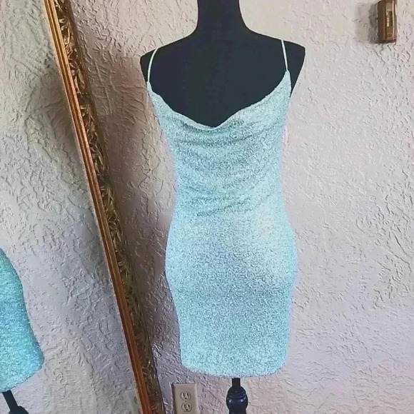 Susana Monaco Sequin cowl neck dress in mint creme Revolve.nwot. - Picture 7 of 9